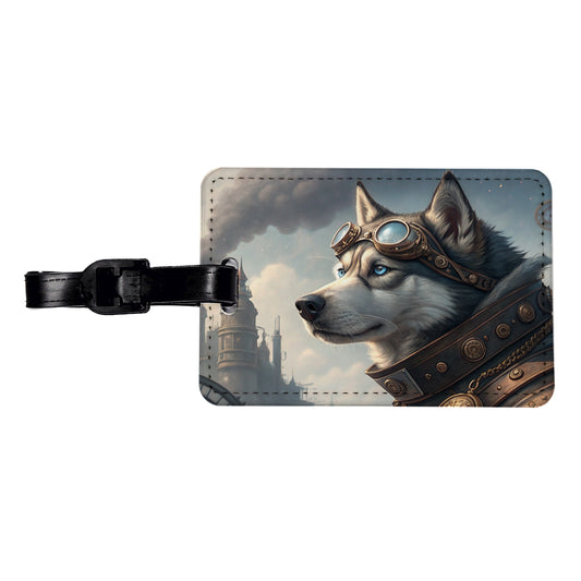 Siberian Husky Dog Steampunk Travel Faux Leather Luggage Tag