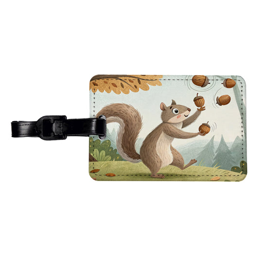 Squirrel Juggling His Acorns Nuts Travel Faux Leather Luggage Tag