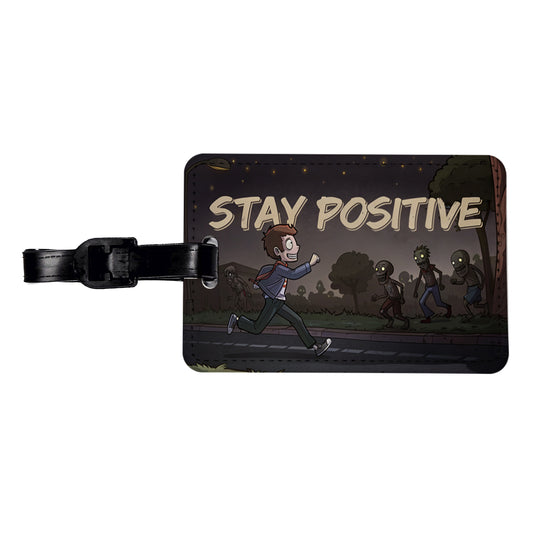 Stay Positive Funny Zombie Cartoon Travel Faux Leather Luggage Tag