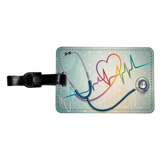 Stethoscope Heartbeat Medical Doctor Nurse EMT Travel Faux Leather Luggage Tag