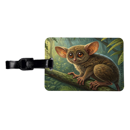 Tarsier Illustration Travel Faux Leather Luggage Tag