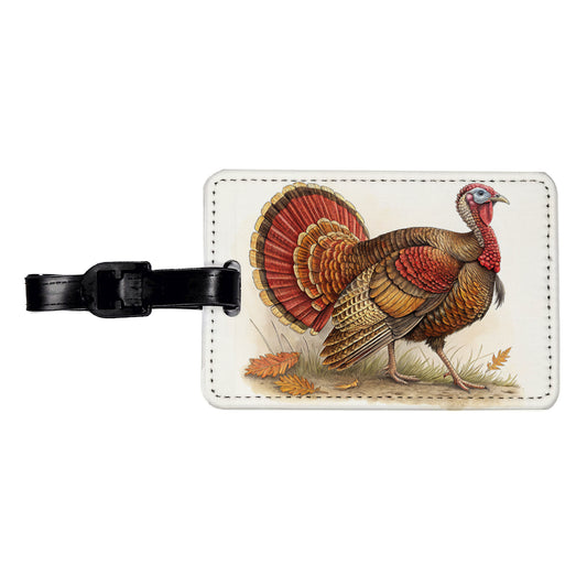 Tom Gobbler Male Turkey Illustration Travel Faux Leather Luggage Tag