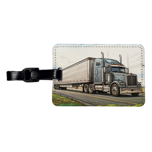 Tractor Trailer Semi Big Rig Truck Travel Faux Leather Luggage Tag