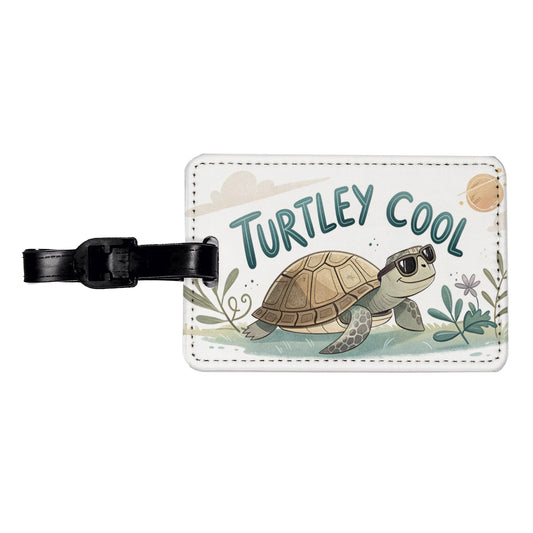 Turtley Cool Turtle Wearing Sunglasses Totally Travel Faux Leather Luggage Tag