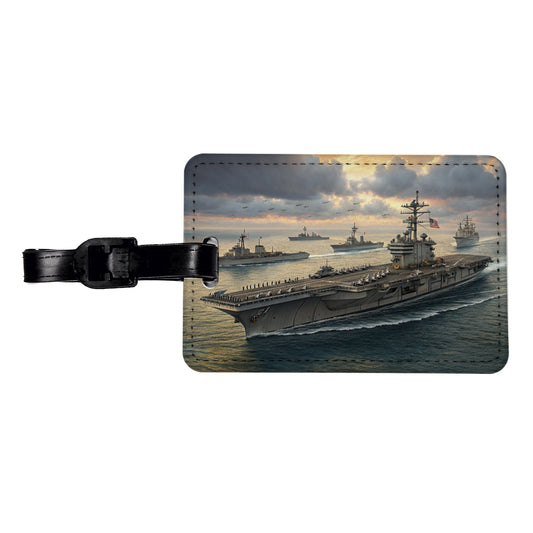 US Navy Carrier Strike Group At Sea Illustration Travel Faux Leather Luggage Tag
