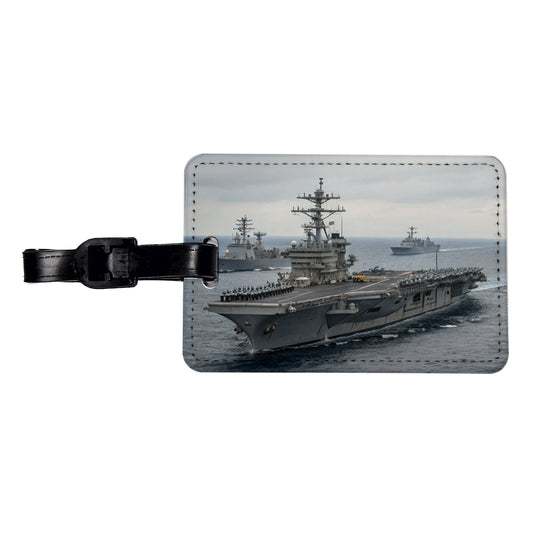 US Navy Carrier Strike Group Escorts At Sea Travel Faux Leather Luggage Tag