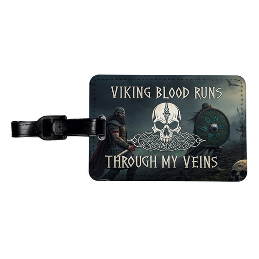 Viking Blood Runs Through My Veins Norse Scandinavian Travel Faux Leather Luggage Tag
