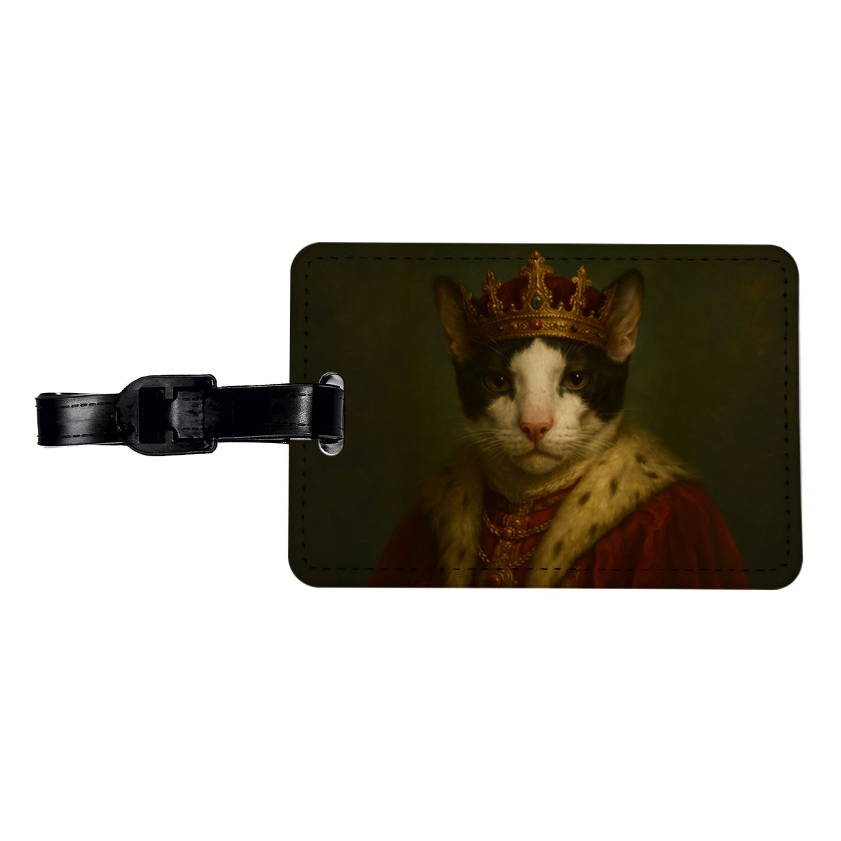 Vintage Cat King Fantasy Painting Travel Faux Leather Luggage Tag