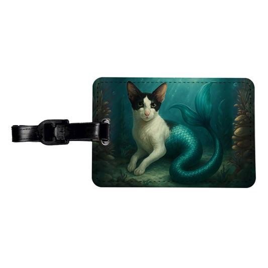 Vintage Oriental Shorthair Cat Mermaid Fantasy Painting Travel Faux Leather Luggage Tag