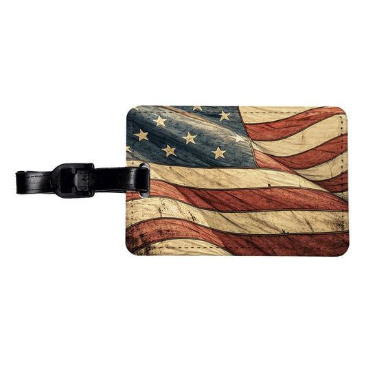 Waving Rustic American Flag Illustration Travel Faux Leather Luggage Tag