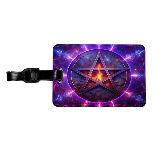 Wiccan Purple Pentagram Evil Summoning Circle Travel Faux Leather Luggage Tag