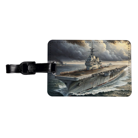 World War 2 WWII Navy Aircraft Carrier At Sea Travel Faux Leather Luggage Tag