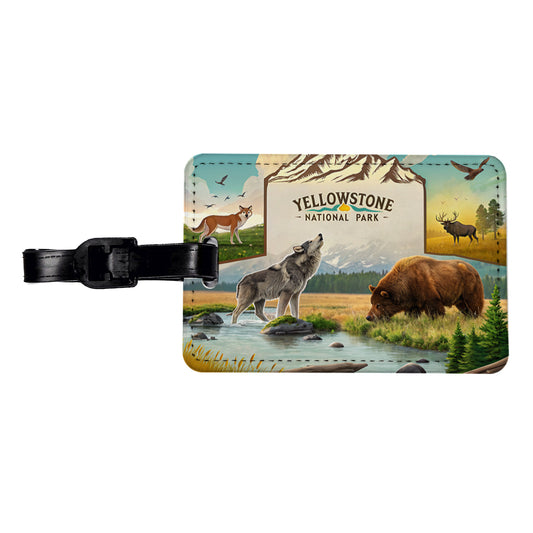 Yellowstone National Park Animals Travel Faux Leather Luggage Tag