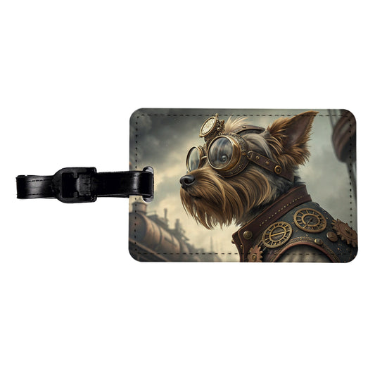 Yorkshire Terrier Yorkie Dog Steampunk Travel Faux Leather Luggage Tag