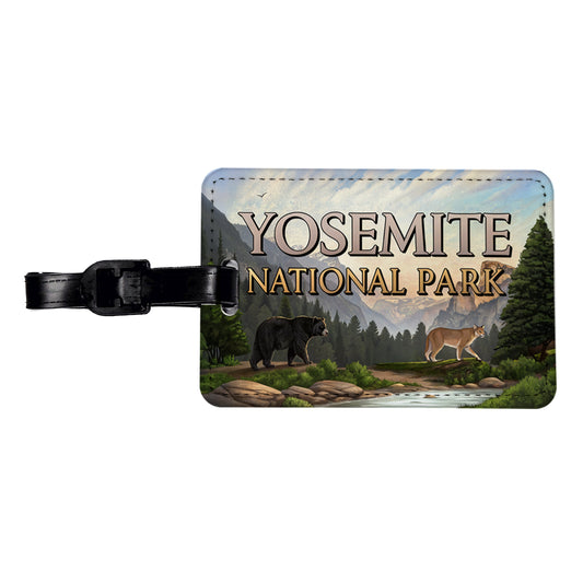 Yosemite National Park Animals Travel Faux Leather Luggage Tag