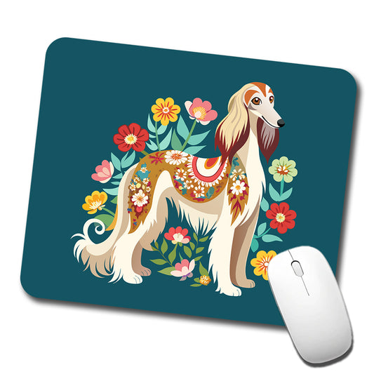 Afghan Hound Dog Floral Flowers Low Profile Mouse Pad Mat