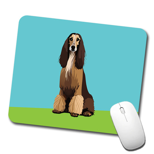 Afghan Hound Dog Sitting Low Profile Mouse Pad Mat