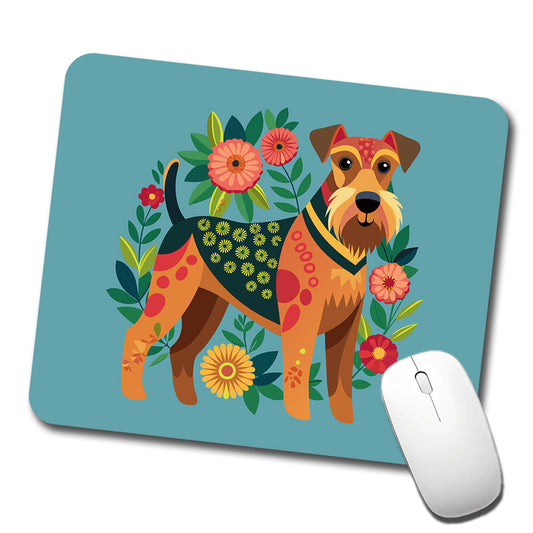 Airedale Terrier Dog Floral Flowers Low Profile Mouse Pad Mat