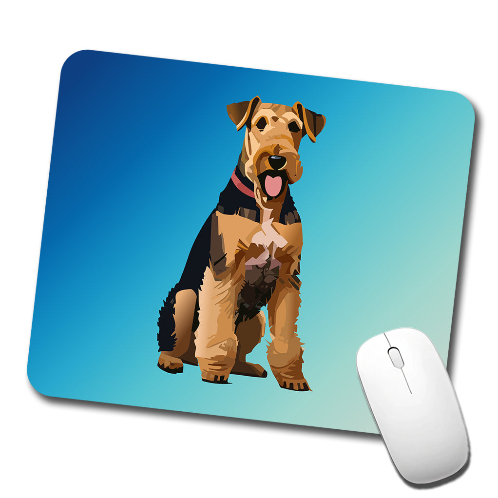 Airedale Terrier Dog Sitting Low Profile Mouse Pad Mat