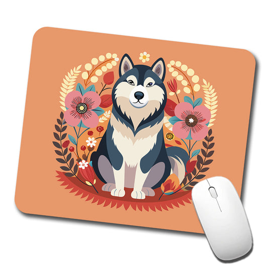Alaskan Malamute Dog Floral Flowers Low Profile Mouse Pad Mat