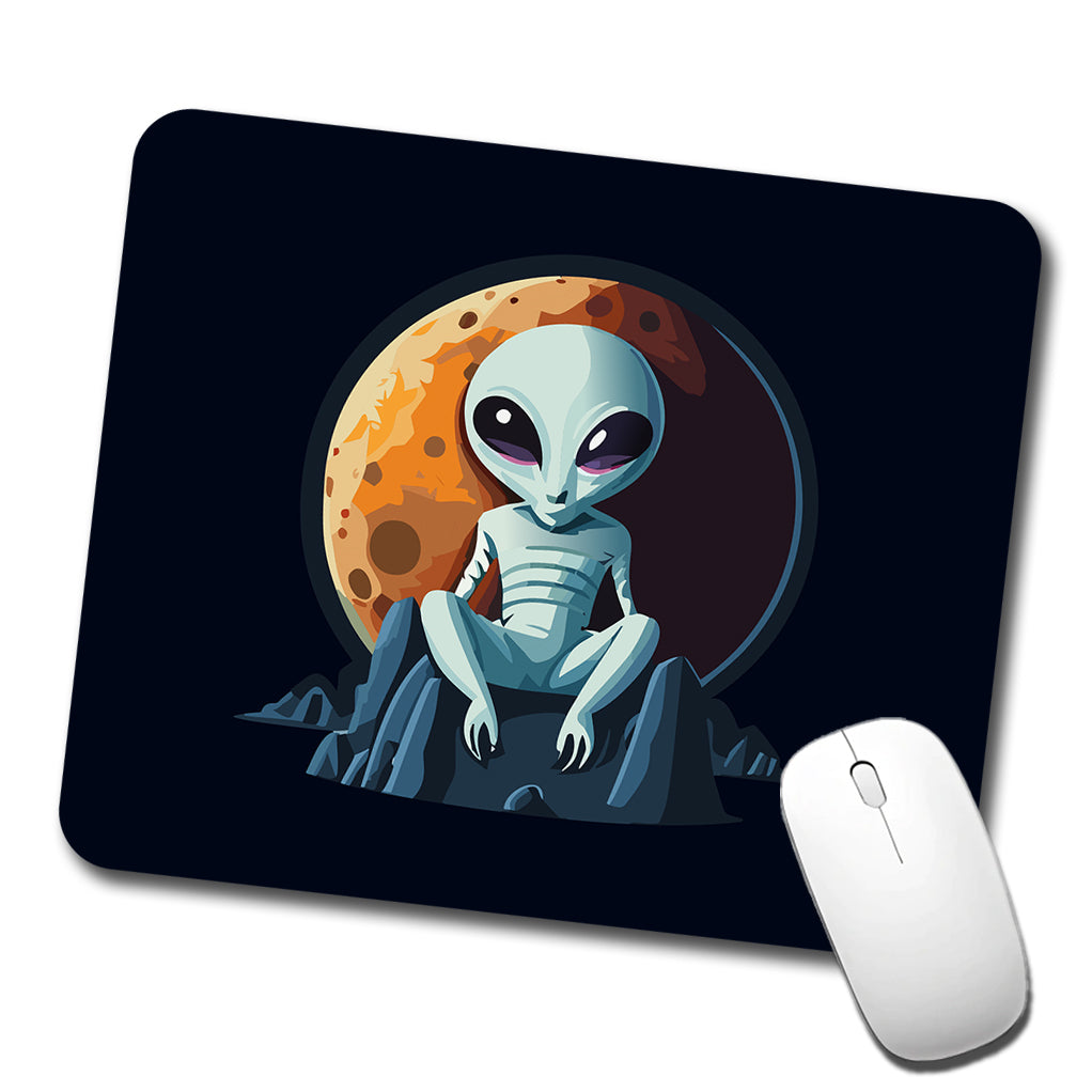 Alien Sitting Moon Planet Space Low Profile Mouse Pad Mat