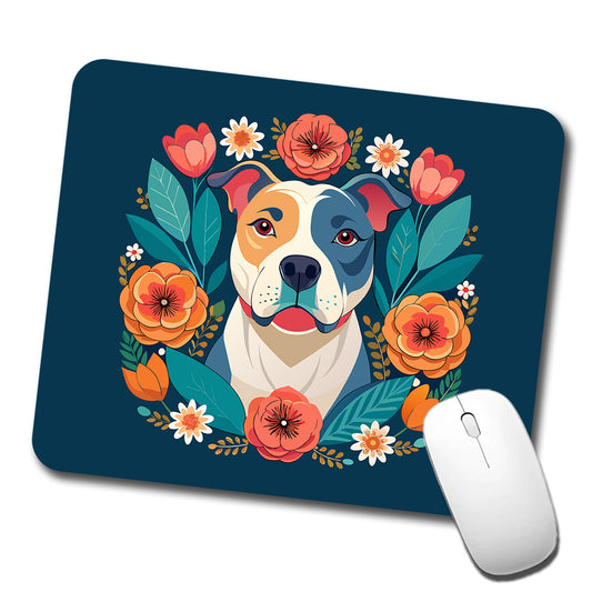 American Bulldog Dog Floral Flowers Low Profile Mouse Pad Mat