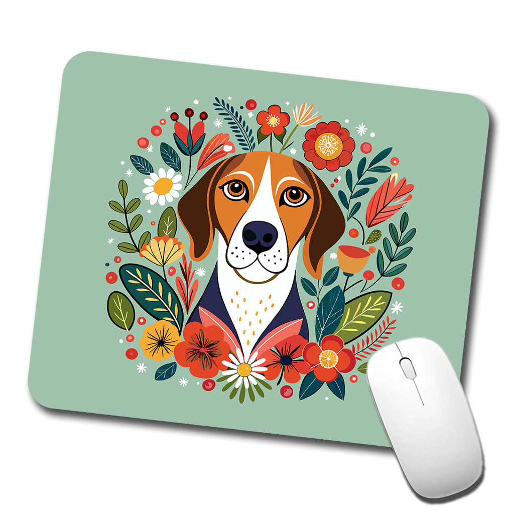 American English Coonhound Dog Floral Flowers Low Profile Mouse Pad Mat