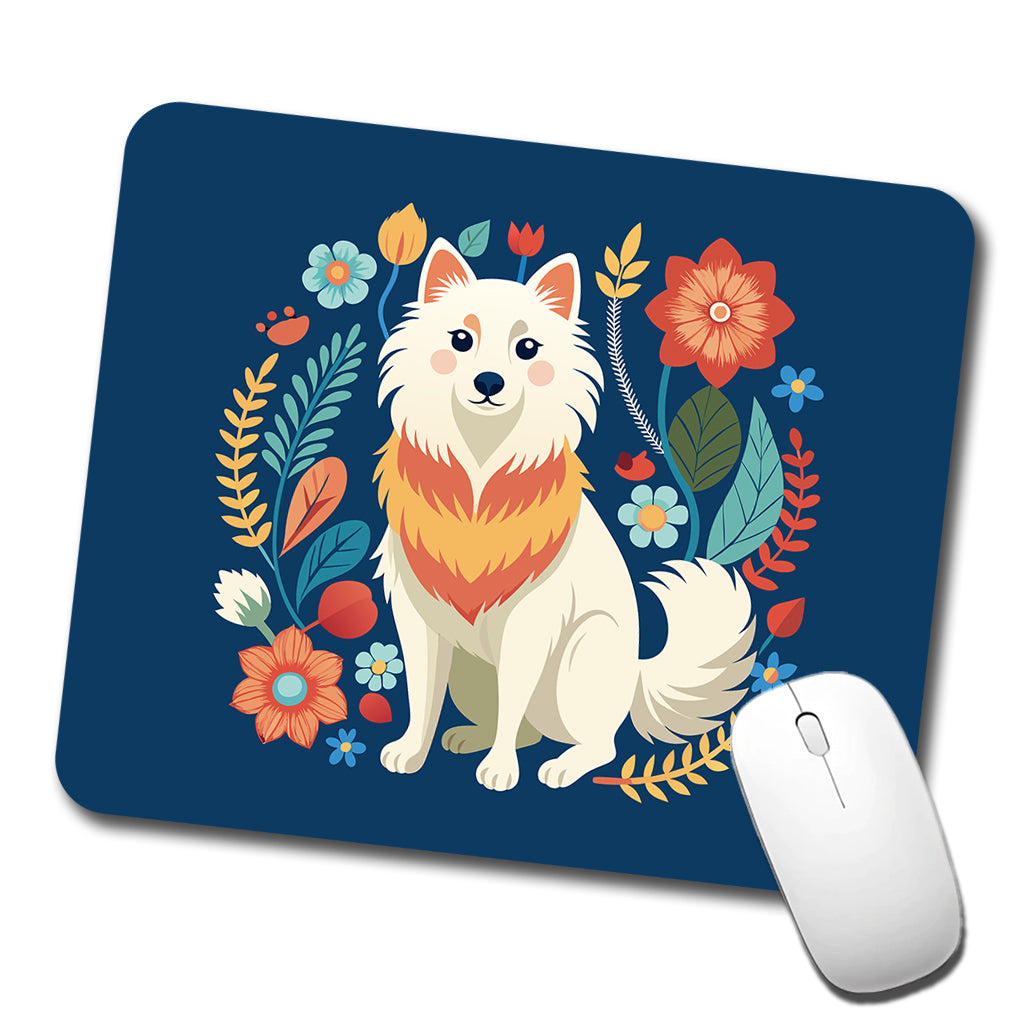American Eskimo Dog Floral Flowers Low Profile Mouse Pad Mat