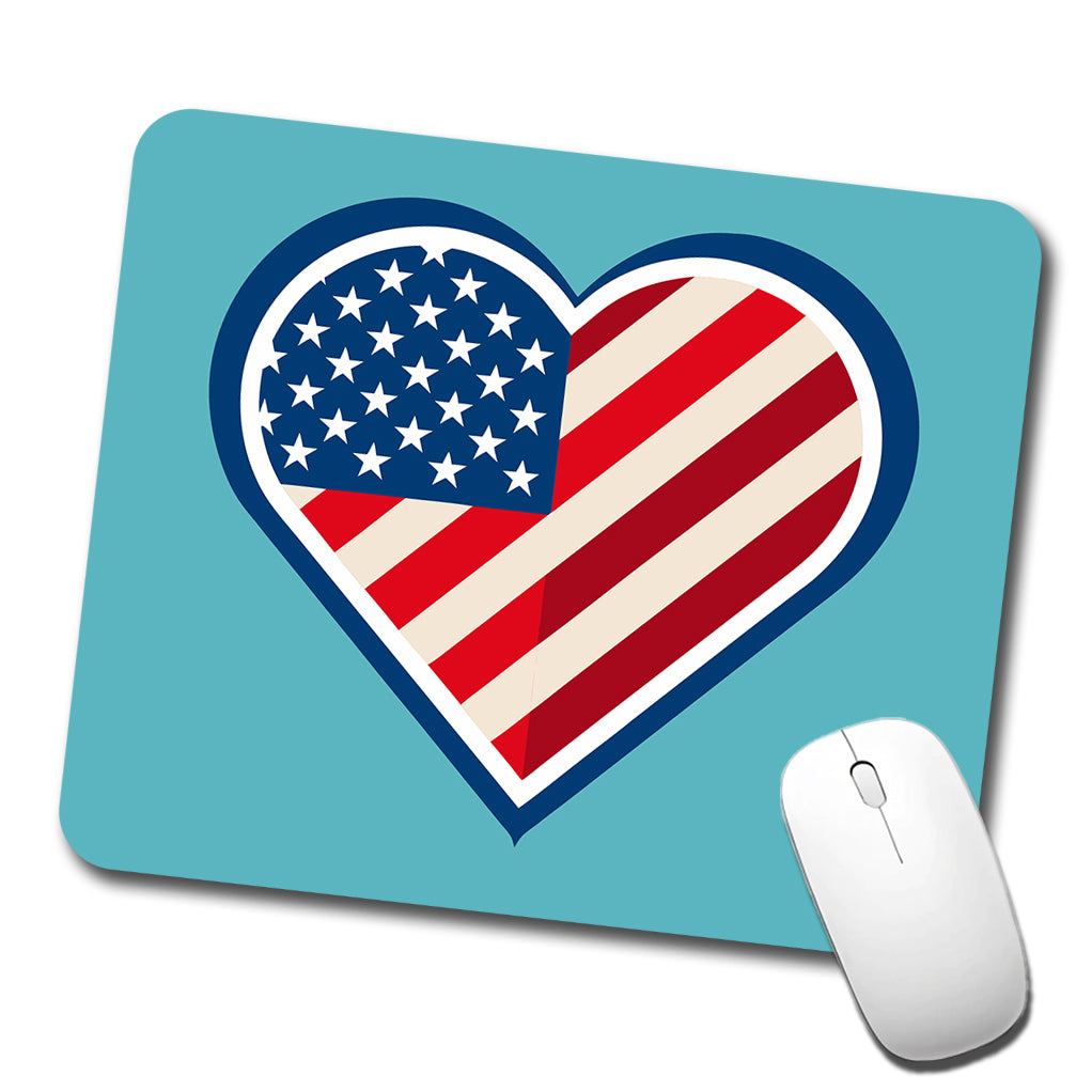 American Flag in Heart Patriotic USA United States Low Profile Mouse Pad Mat