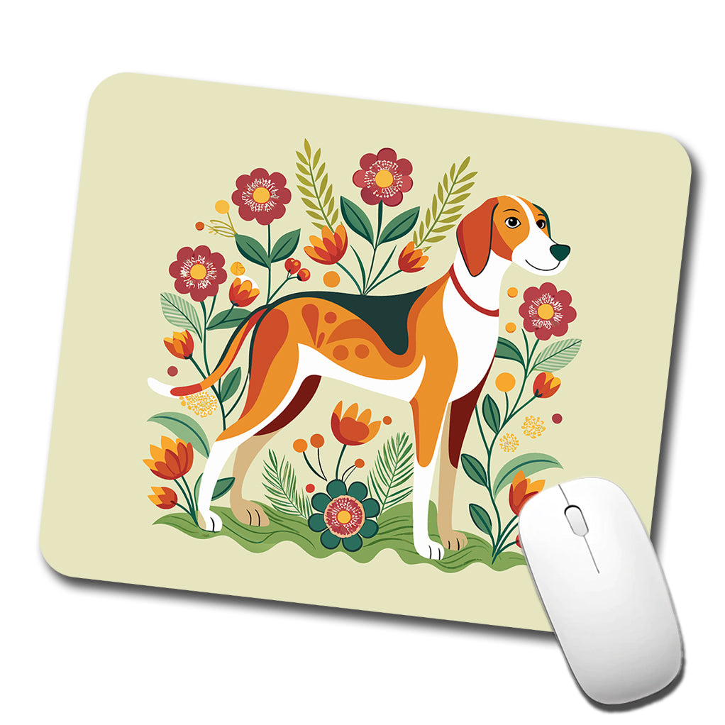 American Foxhound Dog Floral Flowers Low Profile Mouse Pad Mat
