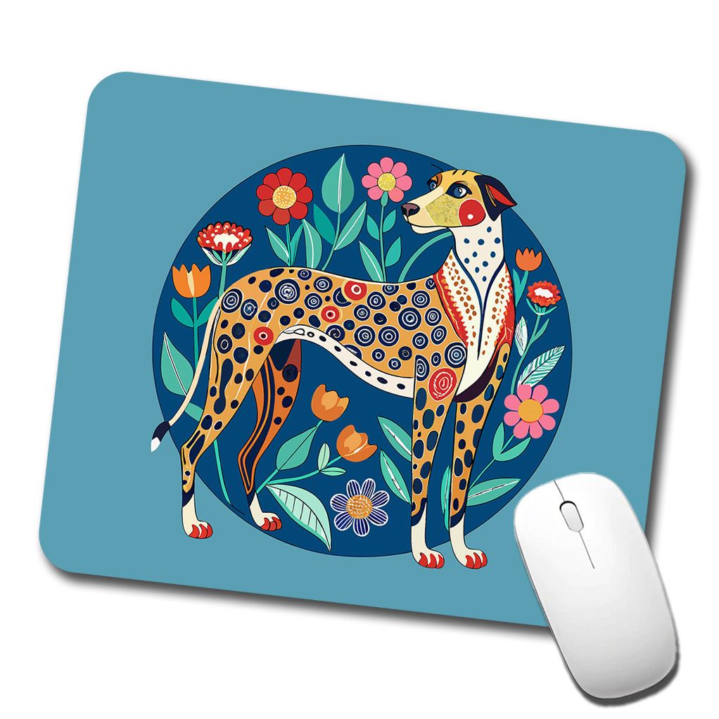 American Leopard Hound Dog Floral Flowers Low Profile Mouse Pad Mat