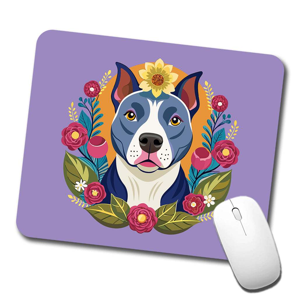 American Pit Bull Terrier Dog Floral Flowers Low Profile Mouse Pad Mat