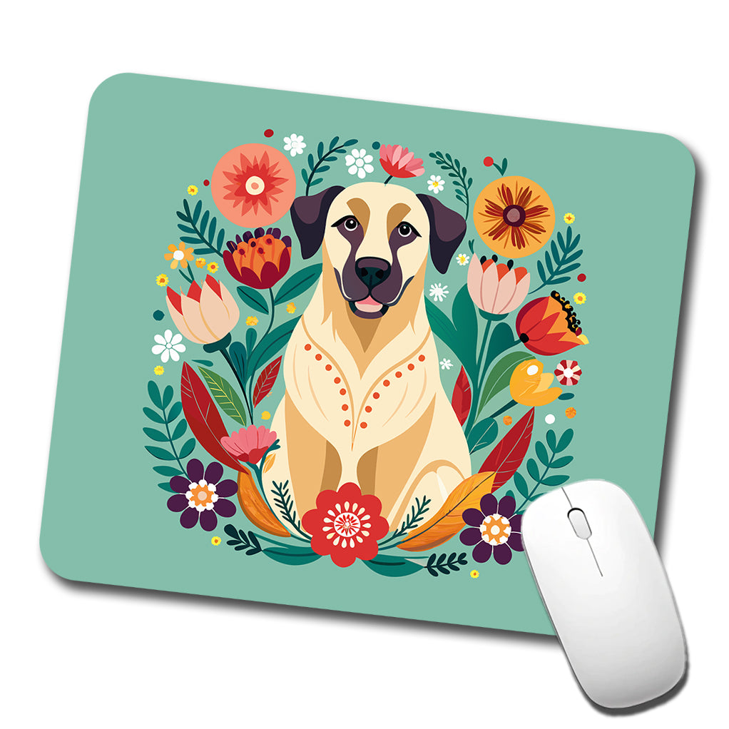 Anatolian Shepherd Dog Floral Flowers Low Profile Mouse Pad Mat