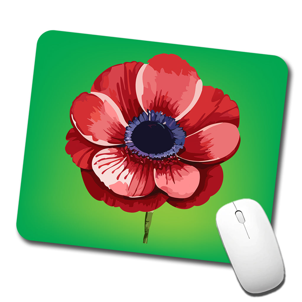 Anemone Flower Watercolor Red Low Profile Mouse Pad Mat