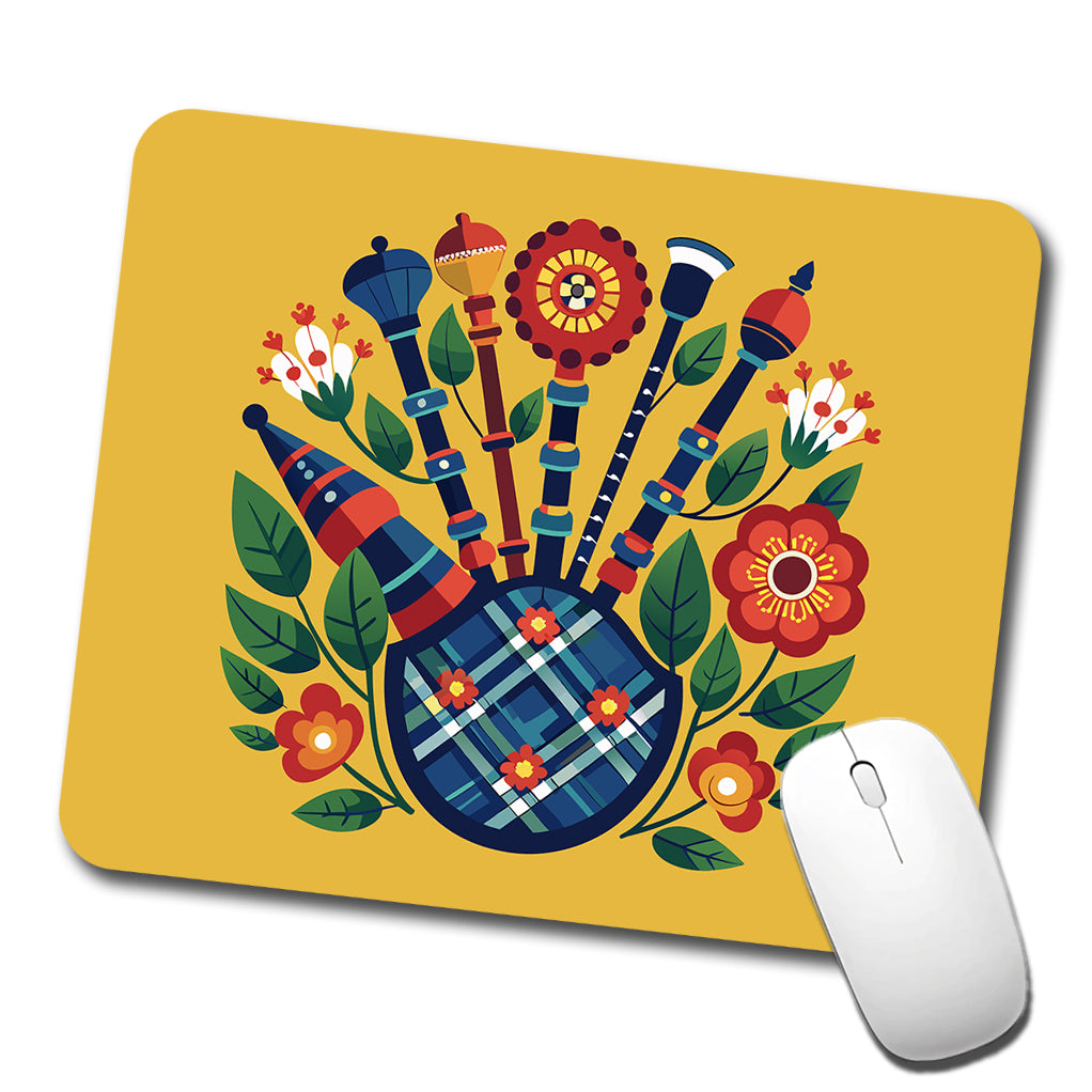 Bagpipes Music Floral Motif Low Profile Mouse Pad Mat