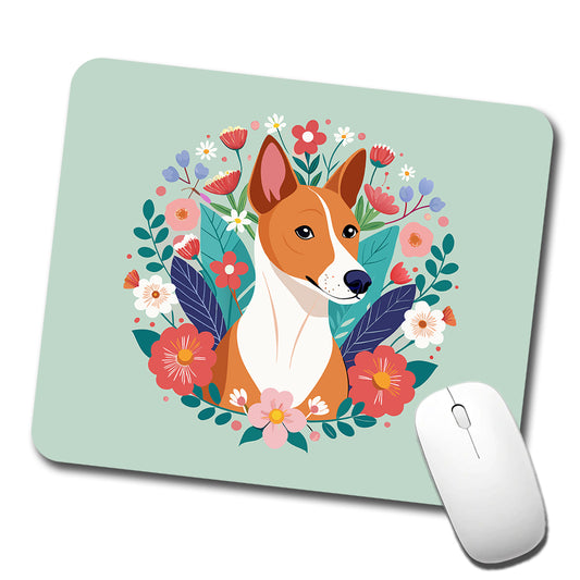 Basenji Dog Floral Flowers Low Profile Mouse Pad Mat
