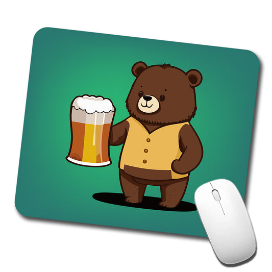 Bear Drinking Beer Standing Funny Low Profile Mouse Pad Mat