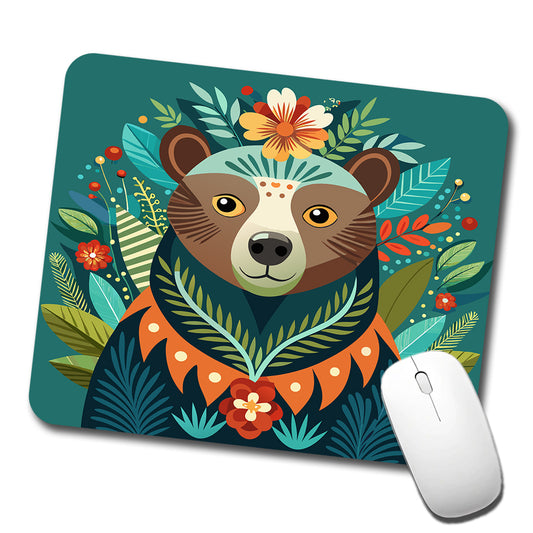 Bear Floral Flowers Low Profile Mouse Pad Mat