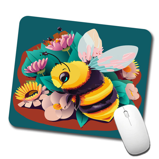 Bee and Flowers Floral Low Profile Mouse Pad Mat