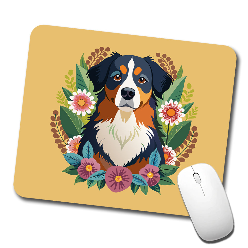 Bernese Mountain Dog Floral Flowers Low Profile Mouse Pad Mat
