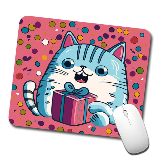 Birthday Cat Blue Funny Low Profile Mouse Pad Mat