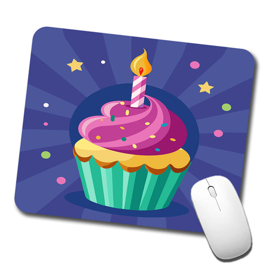 Birthday Cupcake with Candle Low Profile Mouse Pad Mat