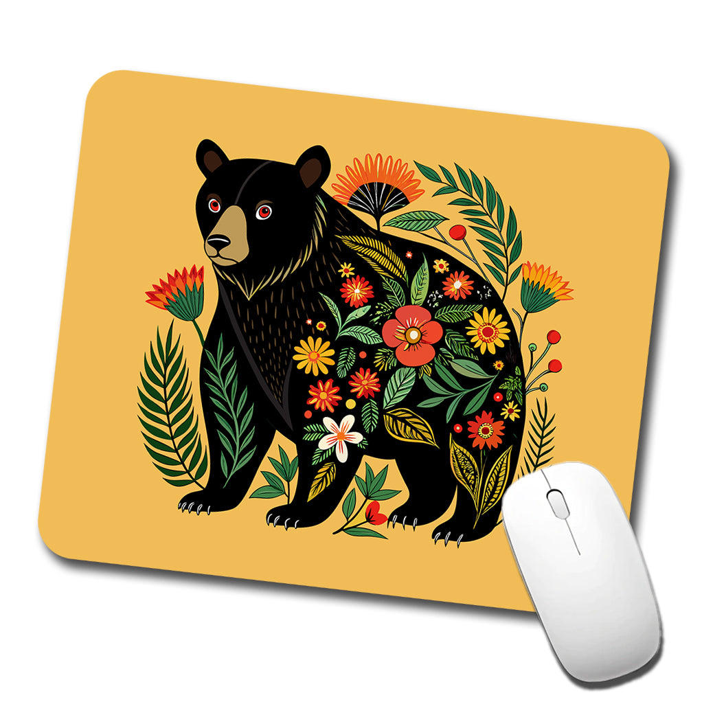 Black Bear Floral Motif Low Profile Mouse Pad Mat