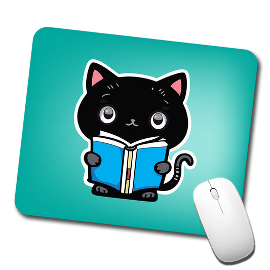 Black Cat Reading Book Low Profile Mouse Pad Mat