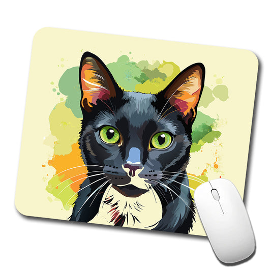 Black Cat Watercolor Low Profile Mouse Pad Mat