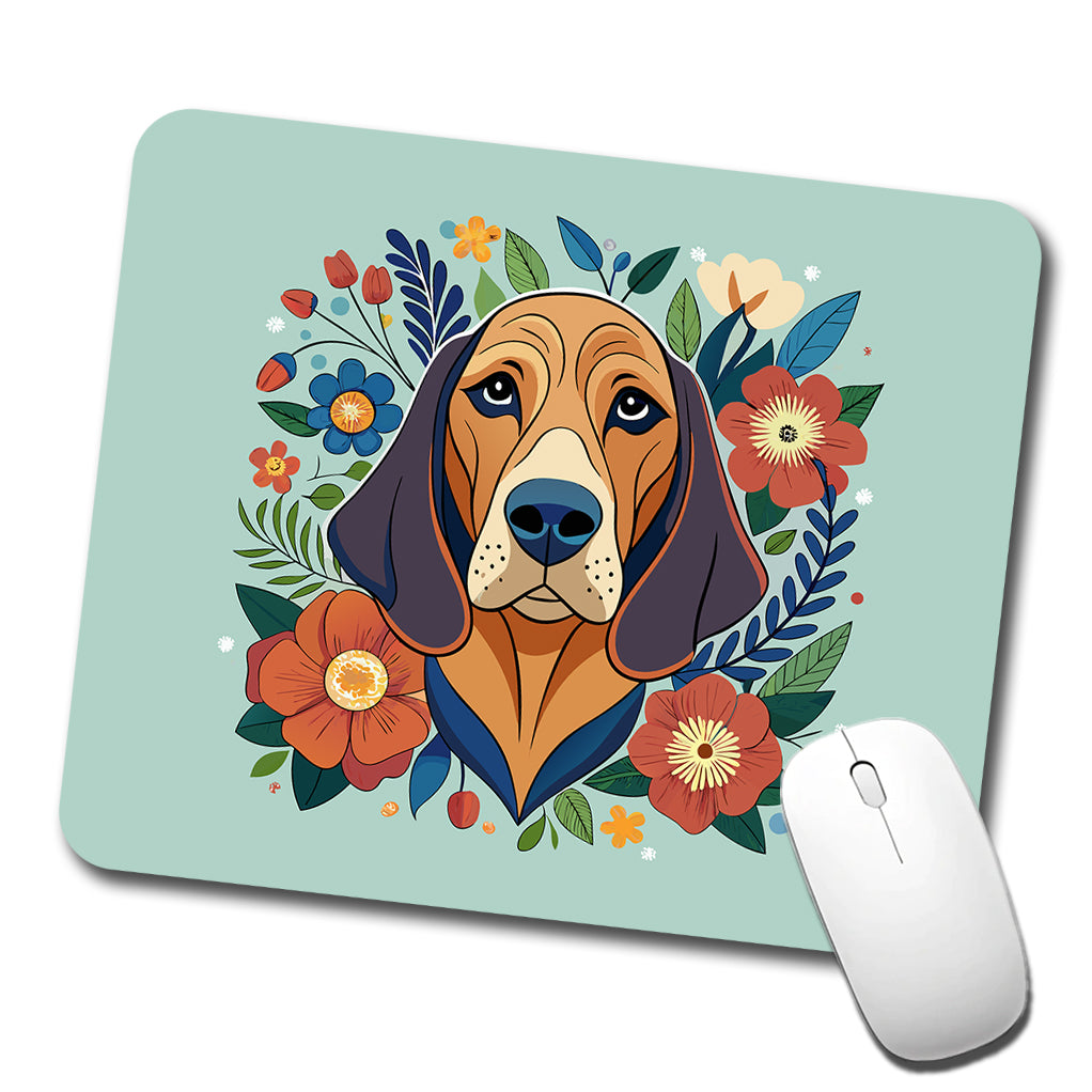 Bloodhound Dog Floral Flowers Low Profile Mouse Pad Mat