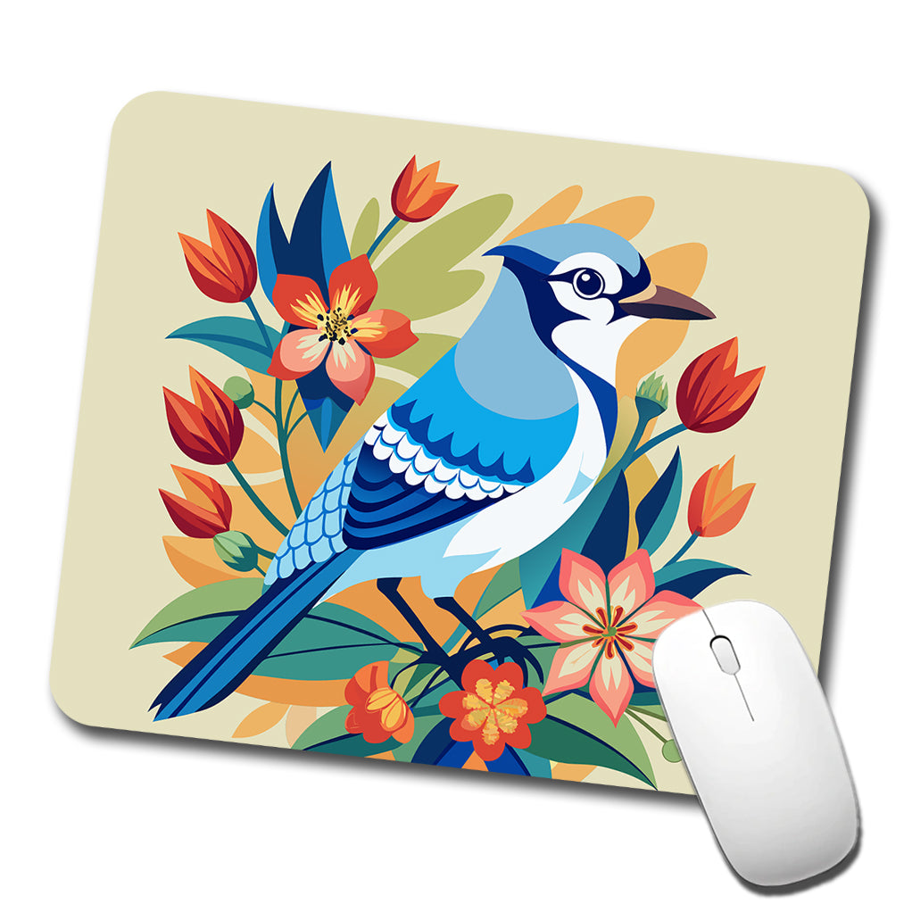 Blue Jay Floral Flowers Low Profile Mouse Pad Mat