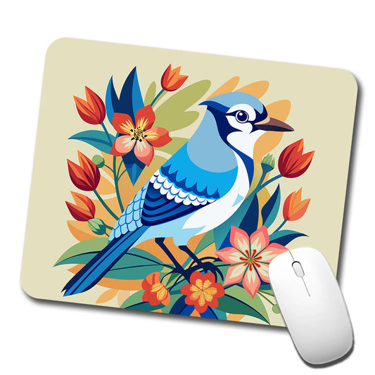Blue Jay Floral Flowers Low Profile Mouse Pad Mat
