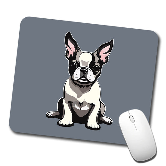 Boston Terrier Dog Sitting Low Profile Mouse Pad Mat