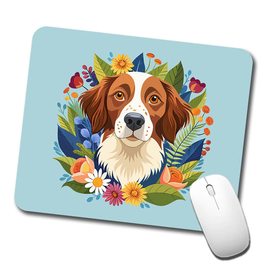 Brittany Spaniel Dog Floral Flowers Low Profile Mouse Pad Mat